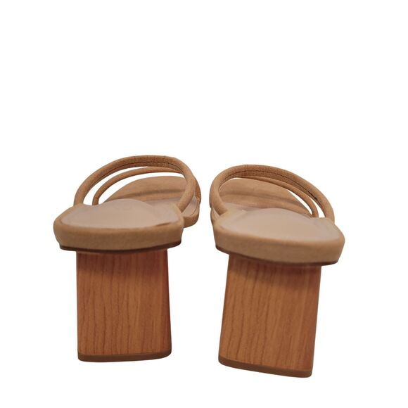 Women's Tan Suede Heeled Sandals With Block Wooden Heel & Strappy Design Size 8 - Picture 5 of 12
